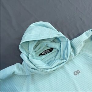 Outdoor Research Waffle Knit Pullover Womens Sz L Blue Green Weave Granola Girl